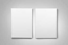 淡色背景平放杂志样机展示