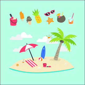 夏日沙滩手绘元素