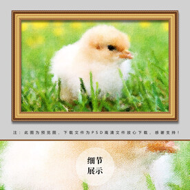 小鸡油画