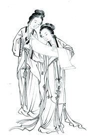 仕女赏画