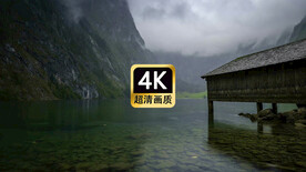 唯美短视频素材薄雾湖面木屋