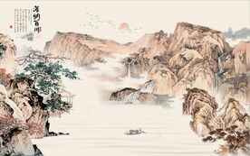 新中式水墨仿古山水国画背景墙