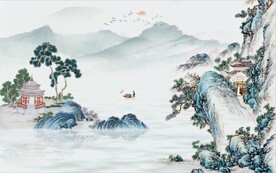 新中式水墨山水风景国画背景墙