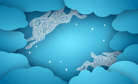 剪纸玉兔中秋背景