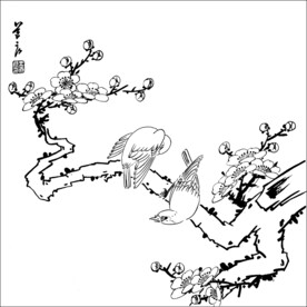 红梅喜鹊图
