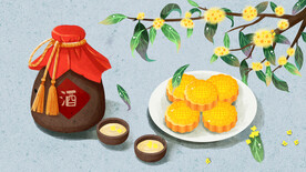 唯美清新秋季中秋月饼桂花酒元素