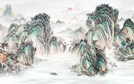 新中式水墨山水风景电视背景墙