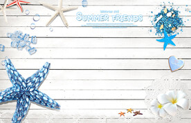 蓝色夏日海星木板背景墙图片