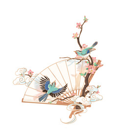古风插画扇子PNG素材