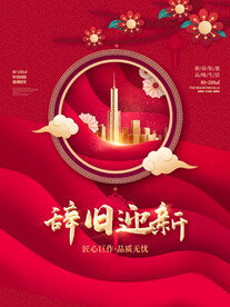 红色喜庆春节房地产营销海报