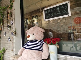 文艺唯美橱窗小熊和玫瑰及留言板