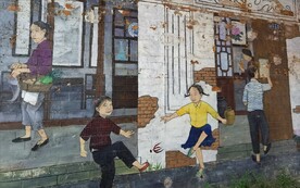 复古生活场景墙绘涂鸦儿童时光