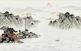 新中式水墨山水国画电视背景墙