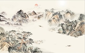 新中式仿古山水国画电视背景墙