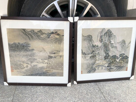 镜框山水画实拍 
