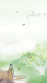 手绘古风插画背景图片 