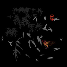  手绘古风水墨花鸟插画背景图片