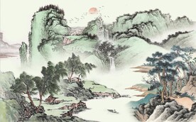 新中式青山绿水山水国画电视背景