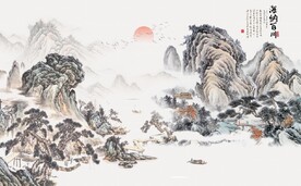 新中式水墨山水国画电视背景墙