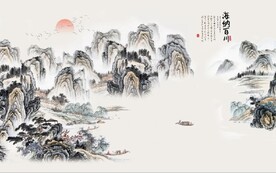新中式水墨山水国画电视背景墙