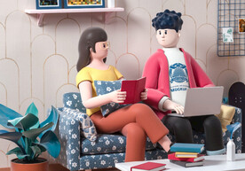 C4D模型 男孩女孩在上网看书
