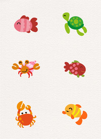 扁平化鱼 乌龟 螃蟹