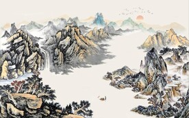 中式仿古山水国画电视背景墙