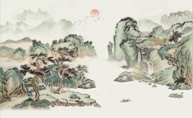 中式水墨仿古山水国画电视背景墙