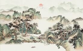 中式水墨仿古山水国画电视背景墙