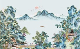 中式水墨仿古山水国画电视背景墙