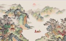 中式水墨仿古山水国画电视背景墙