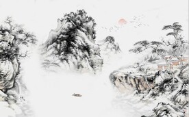 中式水墨山水国画电视背景墙