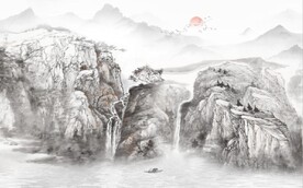 中式水墨山水国画电视背景墙