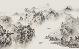 中式水墨瀑布山水国画电视背景墙