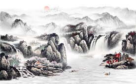 中式水墨山水国画电视背景墙