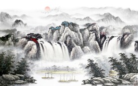 中式水墨山水国画电视背景墙