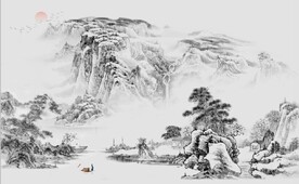 中式水墨山水国画电视背景墙