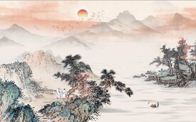 中式水墨山水国画电视背景墙