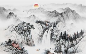 中式水墨山水国画电视背景墙