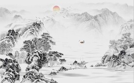 中式水墨山水国画电视背景墙