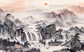中式水墨山水国画电视背景墙