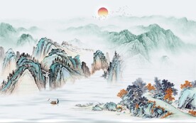 中式水墨山水国画电视背景墙