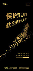 黑金斑马抽象保护野生动物海报
