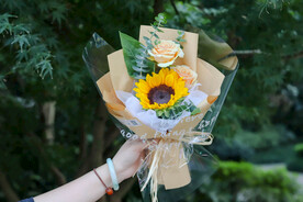 单枝向日葵玫瑰混合花束