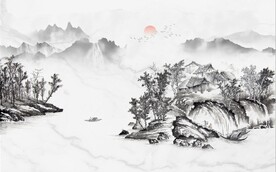 大理石爵士白山水国画电视背景墙