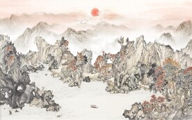 仿古青绿山水国画电视背景墙