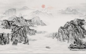 中式水墨山水瀑布国画电视背景墙