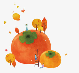 水彩秋天柿子