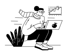 黑白插图矢量线稿ppt背景元素