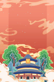 手绘国潮风背景中式海报 